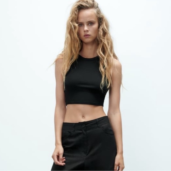 #70 Zara Black Cropped Tank Top - Picture 1 of 2